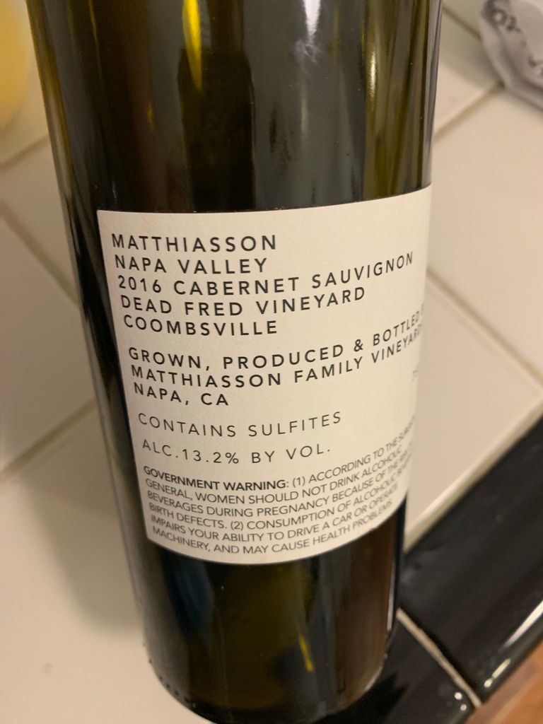 Matthiasson 2016 Cabernet Sauvignon Dead Fred