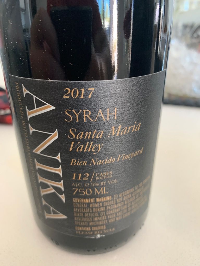 Rajat Parr Wine Club 2017 Syrah Anika Bien Nacido Vineyard