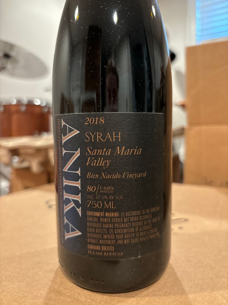 Rajat Parr Wine Club 2018 Syrah Anika Bien Nacido Vineyard